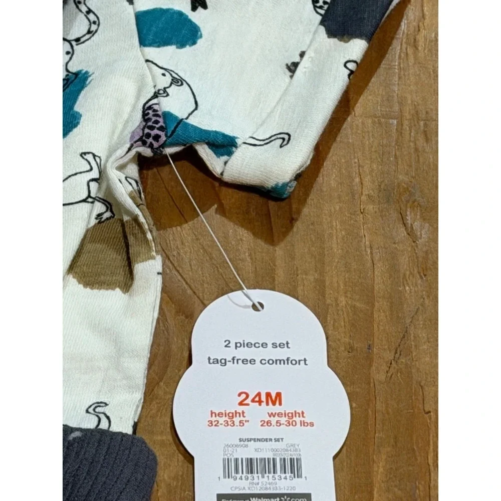 NWT Wonder Nation Baby Boys 24M 2Pcs Outfit Animal‎ AOP Shirt & Suspender Pants